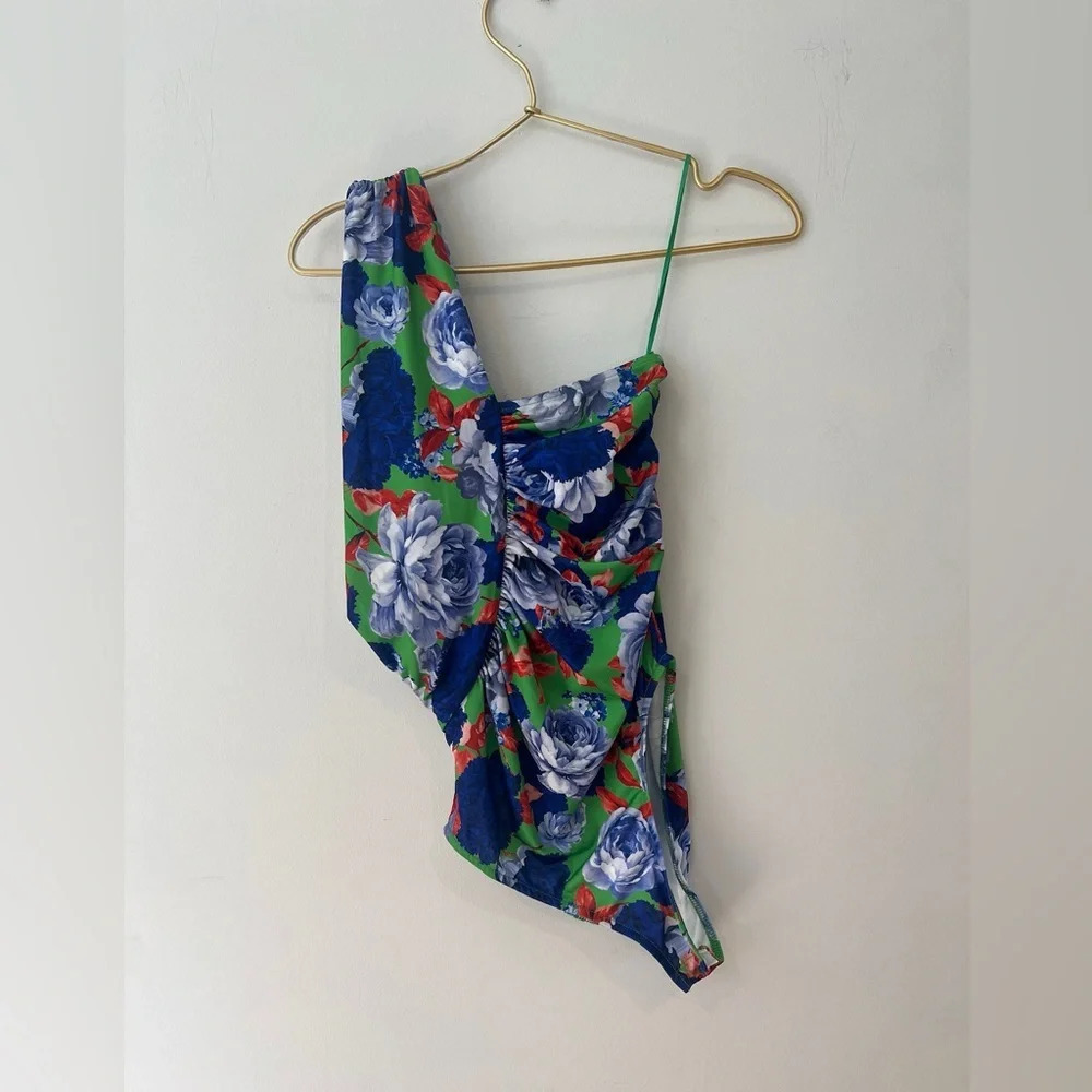 NWT Zara Multicolor Floral Print Bodysuit one shoulder Medium